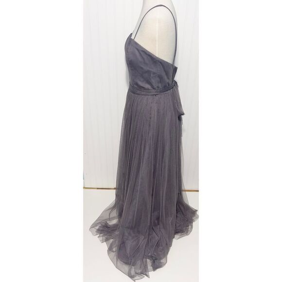 WToo by Watters Strapless Bobbinet Long Bridesmaid Dress Pewter Gray Size 12 - Picture 9 of 14